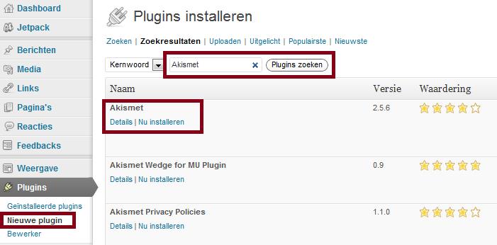 Akismet Plugin voor wordpress