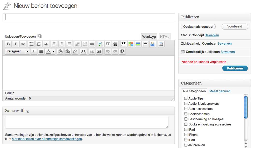 Nieuw bericht in wordpress maken
