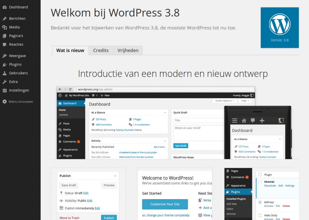 WordPress 3.8 Parker