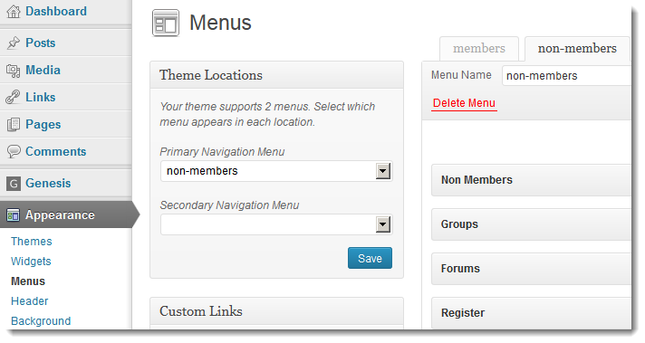 Nav menu roles in wordpress