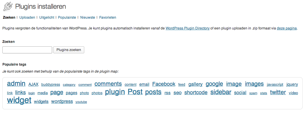 WordPress plugins zoeken