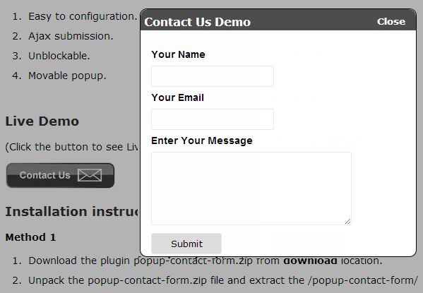 WordPress contact formulier Popup-Contact-Form