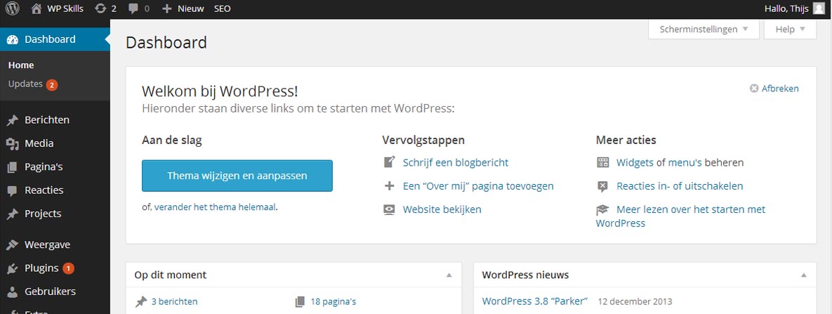 Inloggen in WordPress - WordPress dashboard