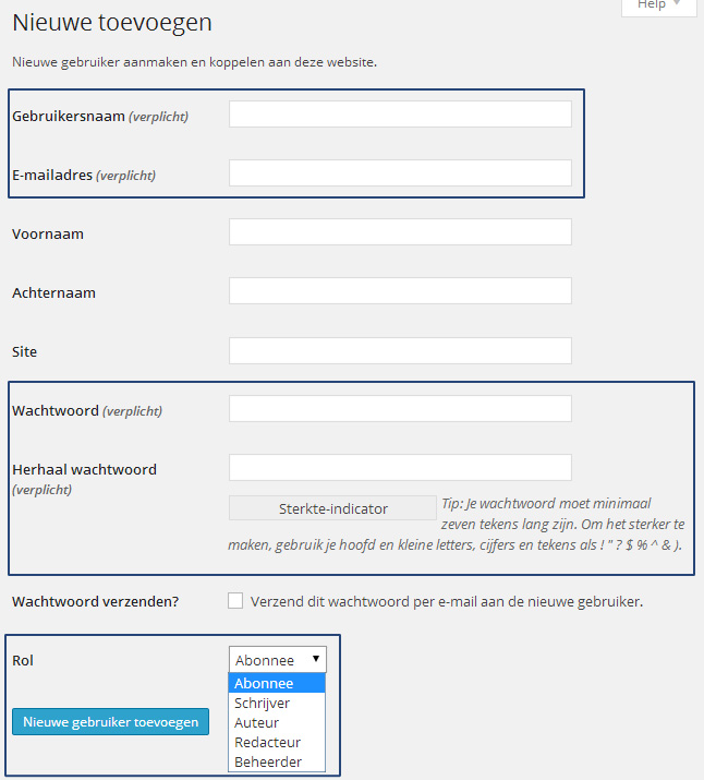 Een nieuwe gebruiker toevoegen in WordPress