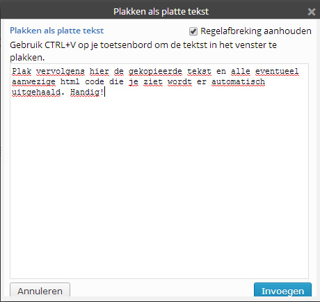 Plakken als platte tekst invulveld