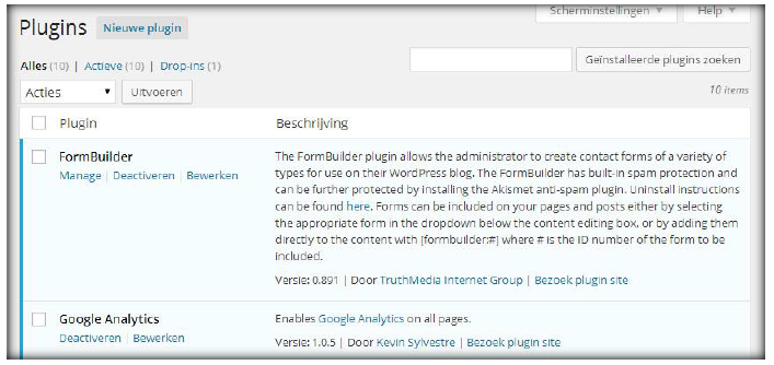 Geinstalleerde WordPress plugins bekijken