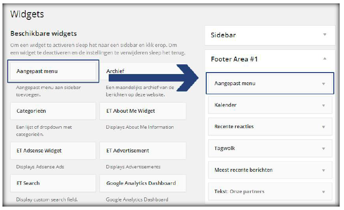 Widgets activeren op je wordpress website