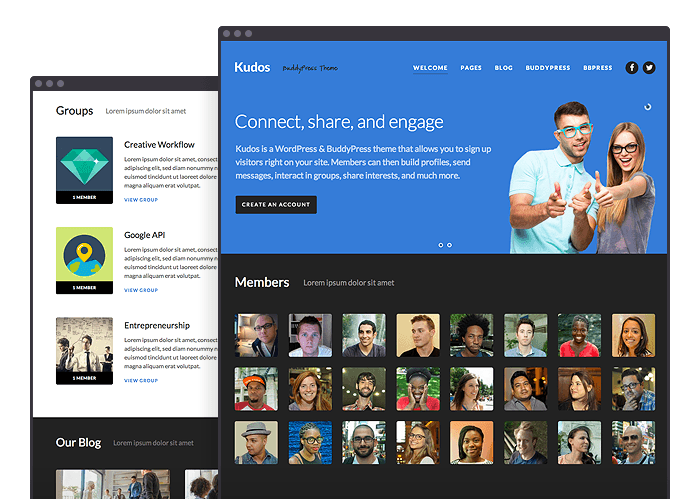 Kudos BuddyPress Theme Social WordPress thema