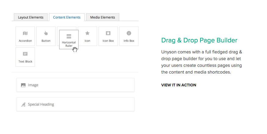 UNYSON FRAMEWORK drag en drop page builder voor WordPress