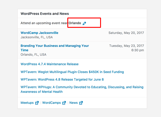 events news widget