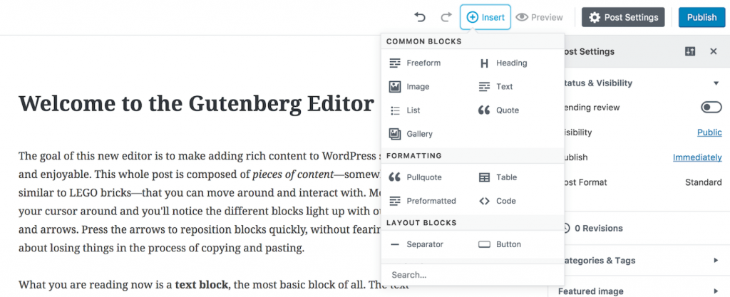 Gutenberg WordPress editor