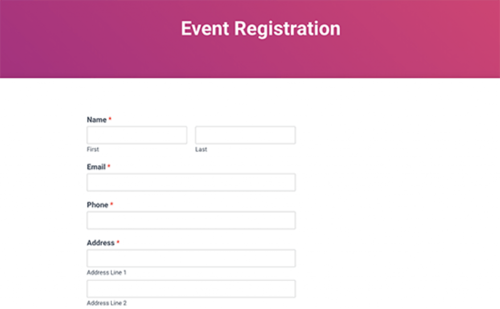 registratiepagina voor evenementen