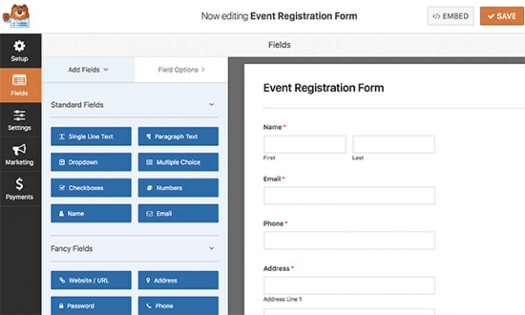 registratiepagina voor evenementen