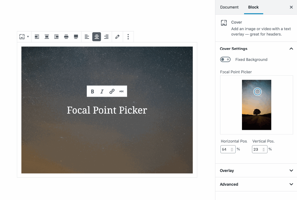 focalpointpicker in Gutenberg 5.0