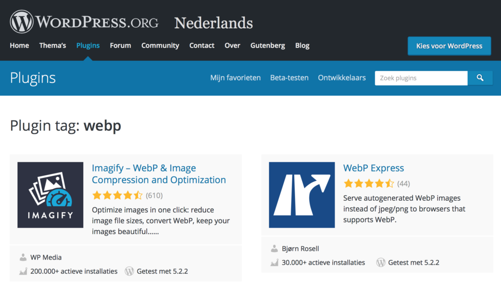webp plugins voor wordpress