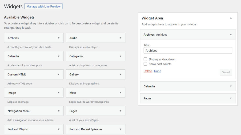 Classic Widgets plugin