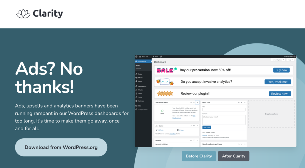 Clarity: een ad blocker plugin voor het WordPress dashboard
